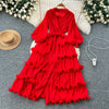 High End Party Ruffles Runway Dresses Women Lantern Sleeve Lace-up Loose Stretch Celebrity Beautiful Long Dress