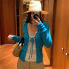 Spring Autumn Long Sleeve Cardigan Women's Clothing Bandage Vintage Tops Knitting Thin Sweater Jackets Women's Clothing