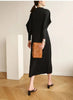 Pleated Half High Collar Batwing Sleeve Women's Dress Chic Elastic Loose Casual Famale Clothes 2DB4324