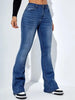 Women's Stylish Elegant Denim Flare Pants with Pocket, Casual Fit for All Seasons, Moderate Thickness Denim Trousers