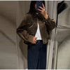 Vintage Turn-down Collar Suede Jackets Women Full Sleeve Breasted Pocket Coat Female Autumn Winter Chic Casual Wear