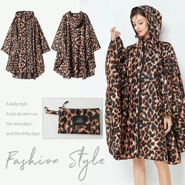 Big Size Women Leopard Raincoat Lightweight Rain Coat Poncho Ladies Waterproof Cloak Raincoats Adults Windproof Rainwear