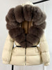 Lagabogy Winter Women Big Real Fox Fur Collar 90%White Duck Down Coat Female Streetwear Loose Hooded Warm Puffer Jacket
