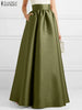 Women Autumn Satin Skirt A-line Floor Length Solid Color High Waist Dress Elegant Vintage Casual Oversized Long Robe