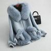 A18103 Women's Winter Wool Warm Real Fox Fur Hood Coat Lady Real Wool Long Coat Jacket Overcoat