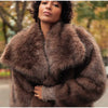 Women's Dark Brown Faux Fur Long Overcoat Single Breasted Fleece Long Trench Coat Winter Fluffy Plush Warm Thicken Outerwear