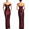Elegant Satin One Shoulder Ruched Women Maxi Dress Sexy Low Chest Backless Bandage Cinched Waist Mermaid Evening Dresses