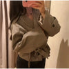 Women Short Trench Coat Jacket Plaid Lapel Double Breasted Belted Waist Loose Long Sleeve Checkered Cropped Lady Autumn Coat