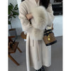 Women Autumn Winter Woolen Coat French Style Fur Sleeves Mid-Length Woolen Coat Women Long Coat Loose Outwear