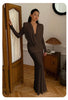 White Swinging Collar Long Dress For Women Ruched High Waist Long Sleeves Slim Elegant Evening Party Gowns