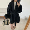 Fox Fur Wool Overcoat Women's Short Coat Office Lady Elegant Double-sided Woolen Coat Cardigan Jackets Loose Wool