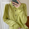 Women's Elegant Spring Knitted Cardigan Wool Polo Neck With Pockets Solid All-Match Casual Soft Tops Coats ZB1047006