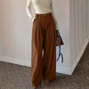 Spring Autumn Loose-Fitting Corduroy Trousers Women's Solid Color Button Pocket Corduroy Wide-Leg Pants Straight Pants
