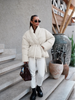 Vintage Lace-up Thicken Jacket Women Full Sleeve V-neck Belt Solid Outwear Female Winter Casual Lady Streetwear