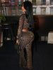 Sexy 2 Piece Set Women See Through Midnight Party Full Sleeve Crop Tops+Pants Matching Clubwear Skinny Autumn Outfits
