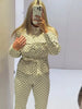 Polka Dot Cropped Pants Set For Women Y2K Stand Collar Lace Up Jacket High Waist Capri Pants Lady Street 2 Pieces Outfit