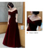Spring Long Elegant Wine Red Soft Velvet Evening Party Wedding Dresses for Women Off Shoulder Maxi Dress