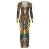 Sexy See Through Dress Woman Butterfly Print Metal Ring Hollow Full Sleeve Splits Clubwear Midnight Elegant Bodycon