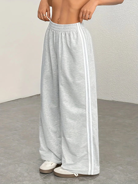 Women's Casual Wide Leg Pants Striped Loose Fit Trousers Comfortable Ladies' Long Trousers