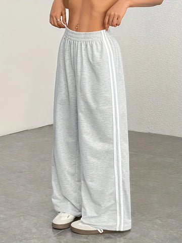 Women's Casual Wide Leg Pants Striped Loose Fit Trousers Comfortable Ladies' Long Trousers