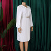 Elegant Dresses Woman V Neck Full Sleeve Pleated Mid Calf Belt Waisted African Female Birthday Party Dress