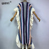 Knitting Rainbow Printing Comfort Warm Winter Holiday Dress Elegant Africa Women Boho Party Long Dress