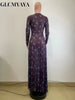 Women O-Neck Long Sleeve Print Split Maxi Long Dress Fall Autumn Evening Party Vacation Birthday Dresses Vestidos