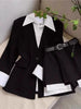 Women Two Piece Skirt Sets Patchwork Blazer Buttons Long Sleeve Jackets High Waist Mini Skirts Suit Elegant Office Lady Spring