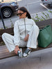 Women Black Track Suit Jacket Two Piece Suit Zip Up Cinch Waist Coat Wide Leg Pants Lady Autumn Street Matching Set