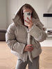 Women Hooded Stand Collar Cropped Puffer Jacket Zip Snap Button Loose Slim Short Quilted Casual Winter Warm Outerwear Coat