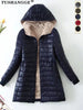 Mid Length Korean Edition Hooded Fit Women Jackets Autumn Winter Mid-length Office Cotton Coats Warm Lamb Fleece Parkas