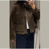 Vintage Turn-down Collar Suede Jackets Women Full Sleeve Breasted Pocket Coat Female Autumn Winter Chic Casual Wear