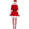 Women's Christmas Costume Set Santa Claus Outfit Velvet Dress With Striped Thigh-High Socks and Elf Hat
