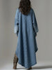 Casual V Neck Denim Dress Woman Elegant Lantern Sleeve Long Sleeve High Low Irregular Hem Mini Dresses