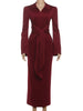 Sexy Maxi Dress Women Shoulder Padded Zip Wrapped Bandage Long Sleeve Slit Elegant Solid Office Simple Skinny Bodycon