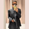 Diagonal Buckle Stand Collar Loane Taupe Asymmetrical Plaid Blazers Spring Casual Coats Vintage Woman's Outerwear Clothing
