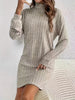 Cozy Casual Turtleneck Dress for Women - Long Sleeve, Ribbed Knit, Mid-Length with Side Stripes - for Fall/Winter