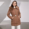 Women's Winter Jacket Hooded Belt Long Parkas Warm Padding Puffer Plaid Quilted Coat Down Jacket Thick Snow Wear