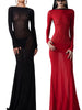 Black Long Sleeve Transparent Lace Dress for Women Sexy Floor-length Evening Dress Slim Party Club Dresses Red Christmas Dress
