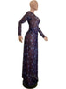 Women O-Neck Long Sleeve Print Split Maxi Long Dress Fall Autumn Evening Party Vacation Birthday Dresses Vestidos