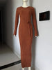 Lace-Up Female Knit Maxi Dress Autumn High Waist Patchwork Long Sleeve Loose Solid Dress Bandage Knitwear Dress