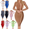 Women's Oil Glossy Long Sleeve Bodycon Dress Smooth Solid Color Round Neck Hip Wrap Tights Pencil Dress Rave Party Clubwear