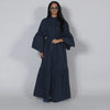 Navy Blue Bubble Tie Waist Maxi Dress Loose Flared Long Sleeve Spring Modest Women Shirt Dress Elegant Lady Vestidos