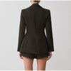 Blazer With Metal Buckle Belt High Waist Pleated Women Mini Skirt Lapel Contrast Pocket Herringbone 2 Piece Suit Vintage Pattern