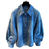 European and American Style Blue Heart Patterned Denim Shirts for Women Long-sleeved Spring Coats