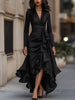 Irregular Hem Dress Woman's Spring Autumn Elegance Satin Deep V-neck Lace-up Robe Lady Foreign Style Party Prom Vestidos