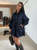 Women's Casual Shirt Button Long Sleeve Denim Dress Loose Pockets Dress