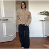 Casual Suede Jackets Women Loose High Neck Long Sleeves Pocket Zipper Coats Female Autumn Winter Chic Solid Outwear