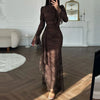 Elegant Temperament Long Sleeved Dress Lace Slim Fit Women's Party Dress Fall Asymmetrical High Waist Draped Banquet Dress Mujer