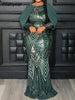 Year Sequined Blue Mermaid Dress for Women Long Sleeve Slim Wedding Guest Birthday Prom Christmas Formal Party Robe